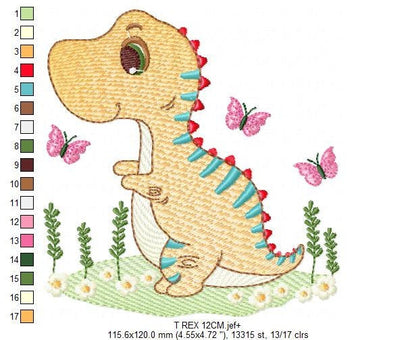 Dinosaur embroidery designs - Dino embroidery design machine embroidery pattern - instant download - boy embroidery file Birthday t rex