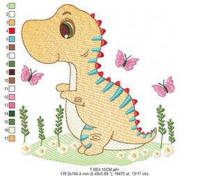 Dinosaur embroidery designs - Dino embroidery design machine embroidery pattern - instant download - boy embroidery file Birthday t rex