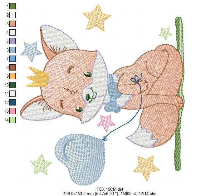 Fox embroidery designs - Hot air balloon embroidery design machine embroidery pattern - Animal embroidery file - woodland animals download