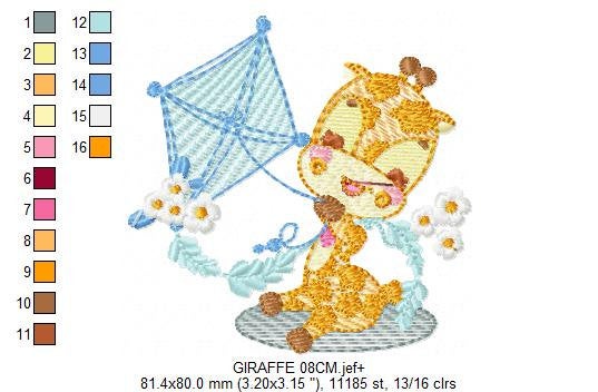 Giraffe embroidery design - Animal embroidery designs machine embroidery pattern - Baby boy embroidery file - Giraffe with kite kid children