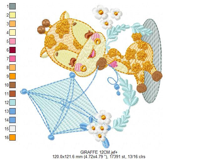 Giraffe embroidery design - Animal embroidery designs machine embroidery pattern - Baby boy embroidery file - Giraffe with kite kid children
