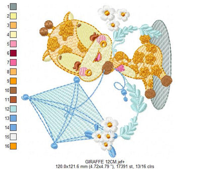 Giraffe embroidery design - Animal embroidery designs machine embroidery pattern - Baby boy embroidery file - Giraffe with kite kid children