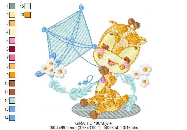 Giraffe embroidery design - Animal embroidery designs machine embroidery pattern - Baby boy embroidery file - Giraffe with kite kid children