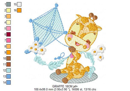 Giraffe embroidery design - Animal embroidery designs machine embroidery pattern - Baby boy embroidery file - Giraffe with kite kid children