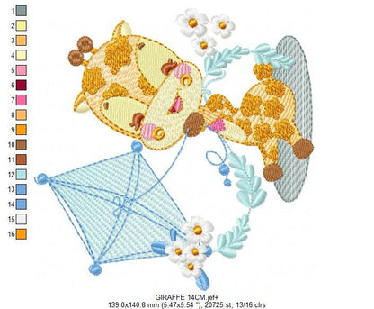 Giraffe embroidery design - Animal embroidery designs machine embroidery pattern - Baby boy embroidery file - Giraffe with kite kid children