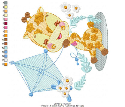 Giraffe embroidery design - Animal embroidery designs machine embroidery pattern - Baby boy embroidery file - Giraffe with kite kid children