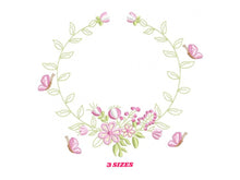Charger l&#39;image dans la galerie, Monogram Frame embroidery designs - Flower embroidery design machine embroidery pattern - rose wreath embroidery file - baby girl embroidery
