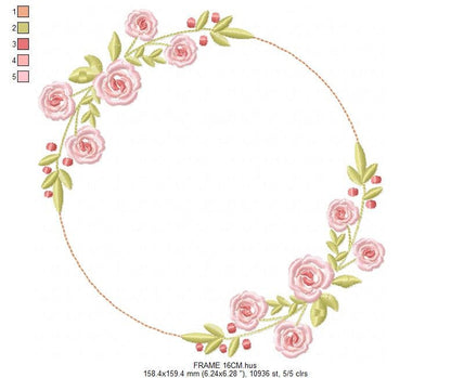 Monogram Frame embroidery designs - Flower embroidery design machine embroidery pattern - Rose wreath embroidery file - instant download