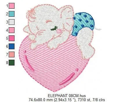 Elephant embroidery designs - Animal embroidery design machine embroidery pattern - Baby girl embroidery file - elephant with heart pes jef Marcia Embroidery