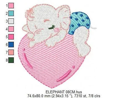 Elephant embroidery designs - Animal embroidery design machine embroidery pattern - Baby girl embroidery file - elephant with heart pes jef Marcia Embroidery