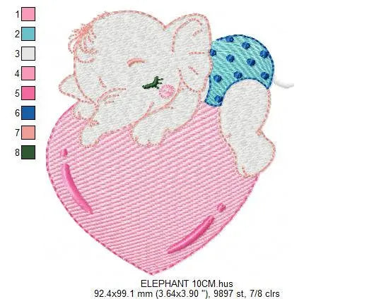 Elephant embroidery designs - Animal embroidery design machine embroidery pattern - Baby girl embroidery file - elephant with heart pes jef Marcia Embroidery