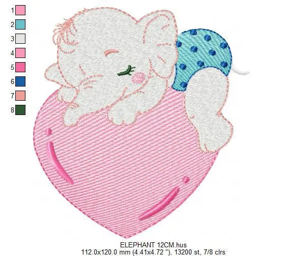 Elephant embroidery designs - Animal embroidery design machine embroidery pattern - Baby girl embroidery file - elephant with heart pes jef Marcia Embroidery