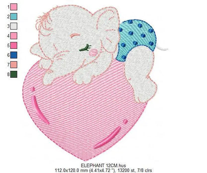 Elephant embroidery designs - Animal embroidery design machine embroidery pattern - Baby girl embroidery file - elephant with heart pes jef Marcia Embroidery