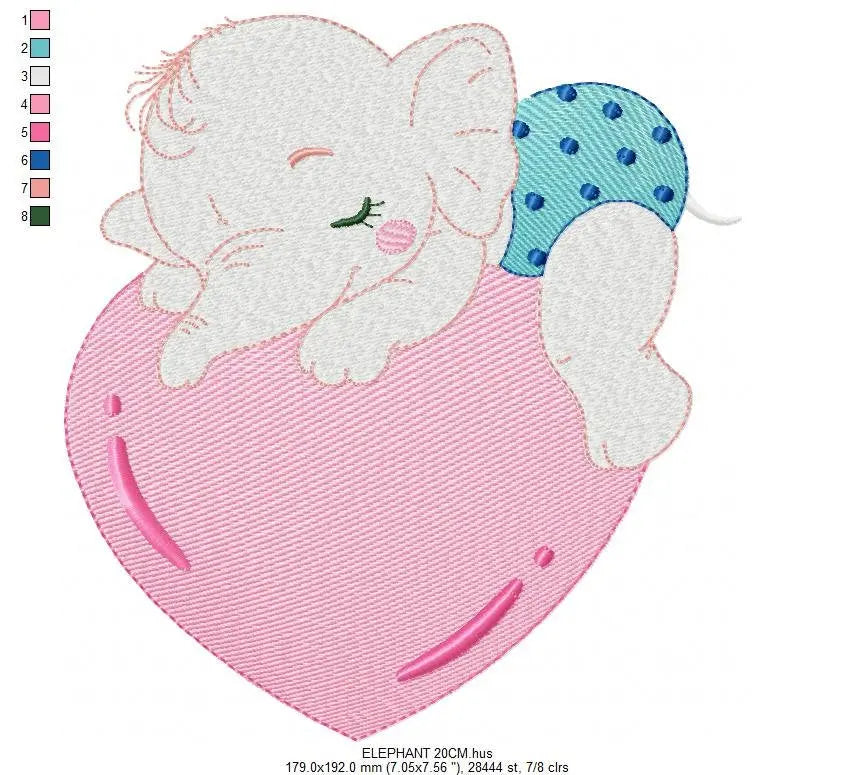 Elephant embroidery designs - Animal embroidery design machine embroidery pattern - Baby girl embroidery file - elephant with heart pes jef Marcia Embroidery