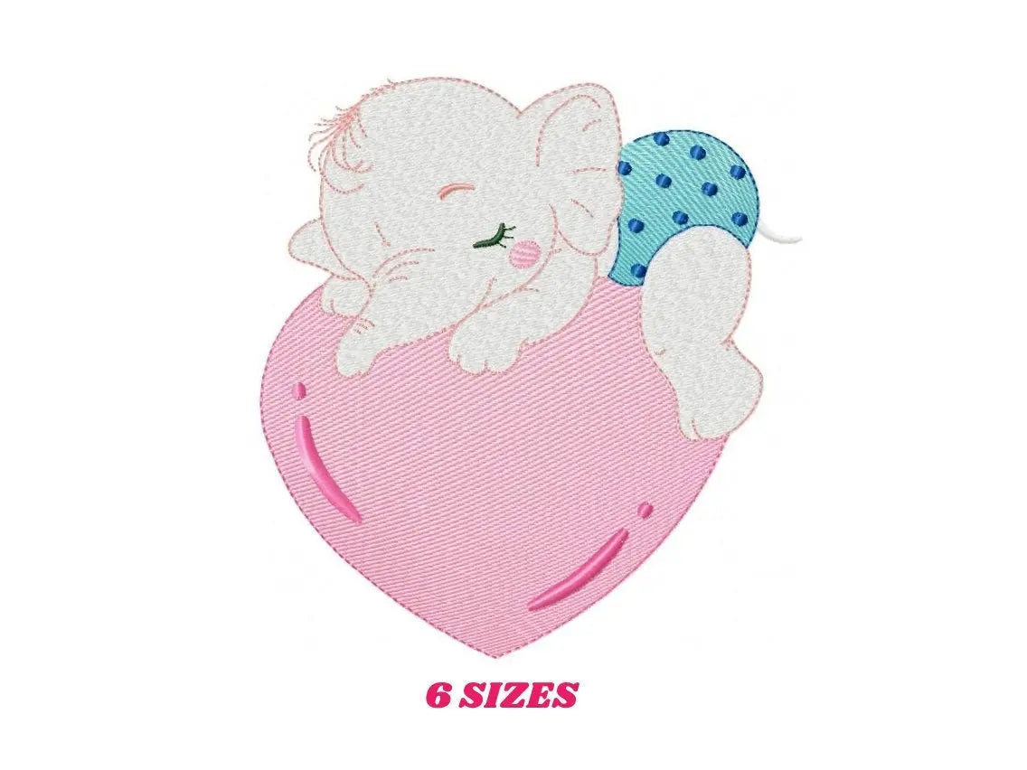 Elephant embroidery designs - Animal embroidery design machine embroidery pattern - Baby girl embroidery file - elephant with heart pes jef Marcia Embroidery