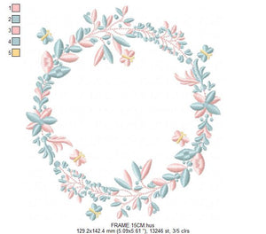 Monogram Frame embroidery designs - Flower embroidery design machine embroidery pattern - Rose wreath embroidery file - instant download