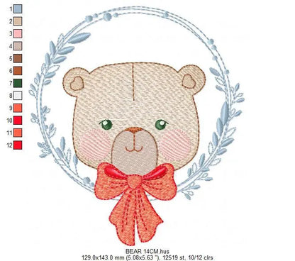 Bear embroidery designs - Laurel embroidery design machine embroidery pattern - laurel wreath embroidery file - bear baby boy embroidery Marcia Embroidery