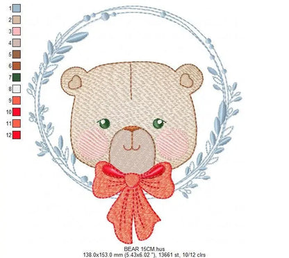 Bear embroidery designs - Laurel embroidery design machine embroidery pattern - laurel wreath embroidery file - bear baby boy embroidery Marcia Embroidery