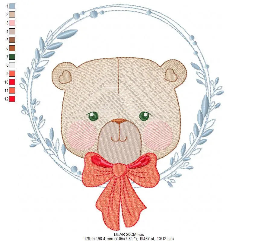 Bear embroidery designs - Laurel embroidery design machine embroidery pattern - laurel wreath embroidery file - bear baby boy embroidery Marcia Embroidery