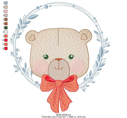 Bear embroidery designs - Laurel embroidery design machine embroidery pattern - laurel wreath embroidery file - bear baby boy embroidery Marcia Embroidery