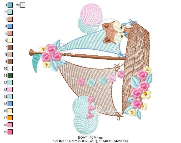 Boat embroidery designs - Sailboat embroidery design machine embroidery pattern - nautical file instant download - fox with balloons boy