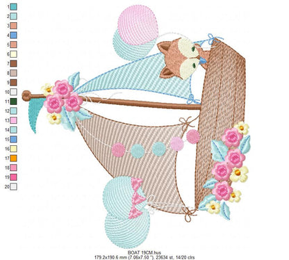 Boat embroidery designs - Sailboat embroidery design machine embroidery pattern - nautical file instant download - fox with balloons boy
