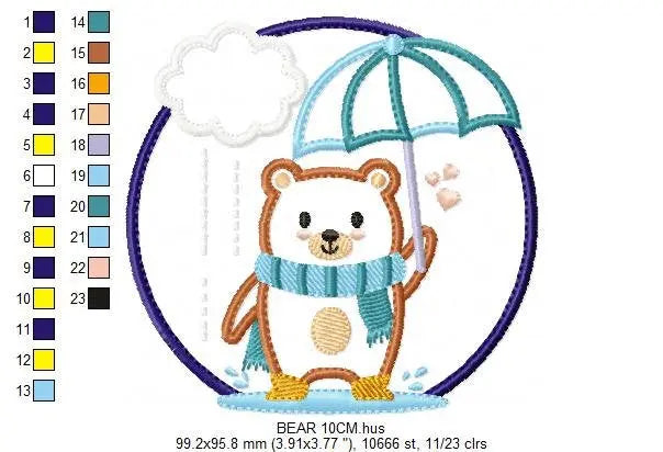 Bear with umbrella embroidery designs - Winter embroidery design machine embroidery pattern - Bear applique design - Instant download pes Marcia Embroidery