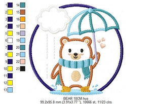 Bear with umbrella embroidery designs - Winter embroidery design machine embroidery pattern - Bear applique design - Instant download pes