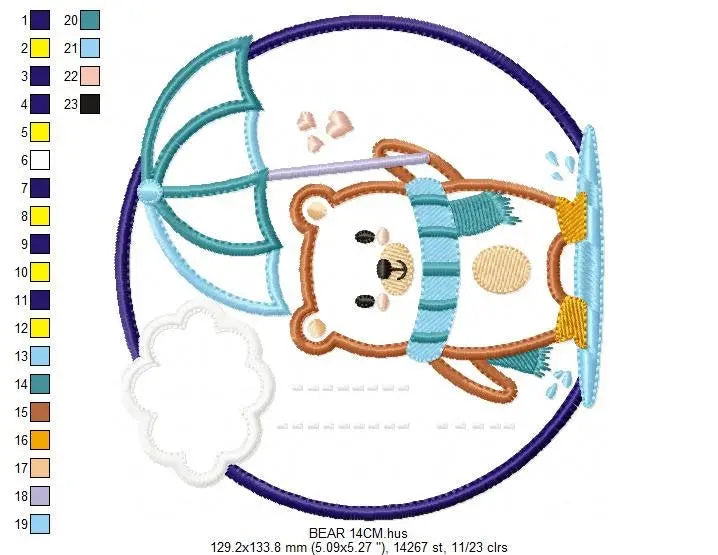 Bear with umbrella embroidery designs - Winter embroidery design machine embroidery pattern - Bear applique design - Instant download pes Marcia Embroidery