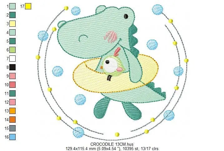Swimming Crocodile embroidery design - Alligator with float ring machine embroidery pattern - Swimming class Swim ring - Instant download Marcia Embroidery