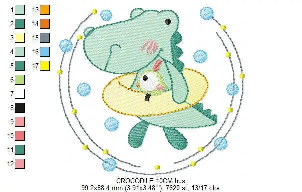 Swimming Crocodile embroidery design - Alligator with float ring machine embroidery pattern - Swimming class Swim ring - Instant download Marcia Embroidery