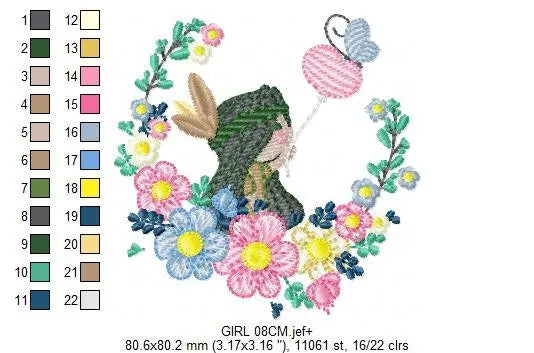 Indian Girl embroidery designs - Native-american with flower frame embroidery design machine embroidery pattern - baby girl embroidery file Marcia Embroidery