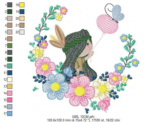 Indian Girl embroidery designs - Native-american with flower frame embroidery design machine embroidery pattern - baby girl embroidery file Marcia Embroidery
