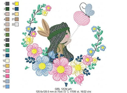 Indian Girl embroidery designs - Native-american with flower frame embroidery design machine embroidery pattern - baby girl embroidery file Marcia Embroidery