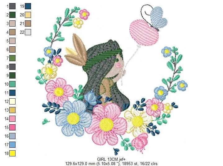Indian Girl embroidery designs - Native-american with flower frame embroidery design machine embroidery pattern - baby girl embroidery file Marcia Embroidery