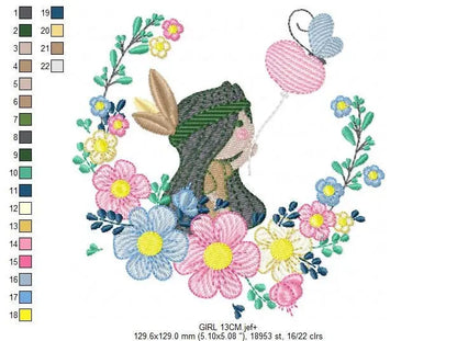 Indian Girl embroidery designs - Native-american with flower frame embroidery design machine embroidery pattern - baby girl embroidery file Marcia Embroidery