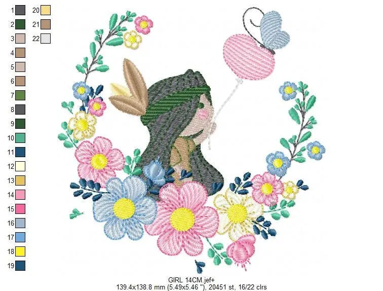 Indian Girl embroidery designs - Native-american with flower frame embroidery design machine embroidery pattern - baby girl embroidery file Marcia Embroidery