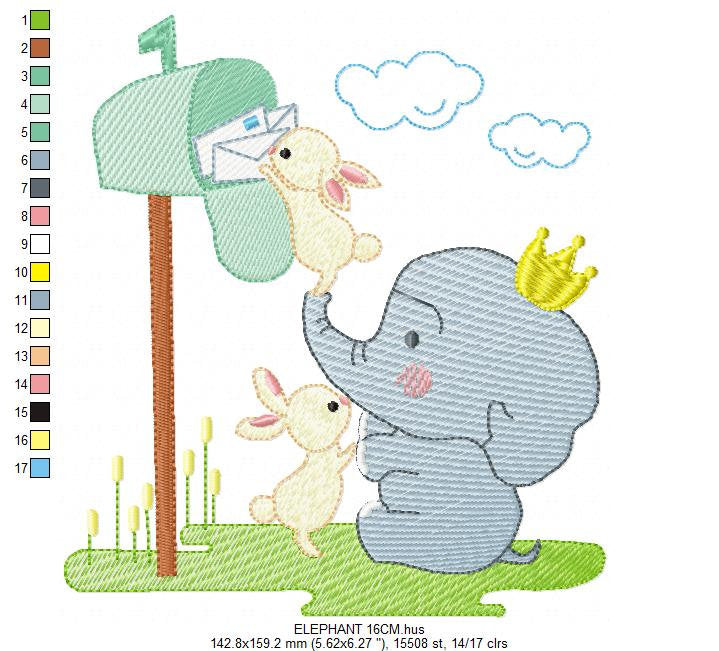 Elephant embroidery designs - Animal embroidery design machine embroidery pattern - Baby Boy embroidery file - Letter Posting Post office