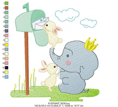 Elephant embroidery designs - Animal embroidery design machine embroidery pattern - Baby Boy embroidery file - Letter Posting Post office