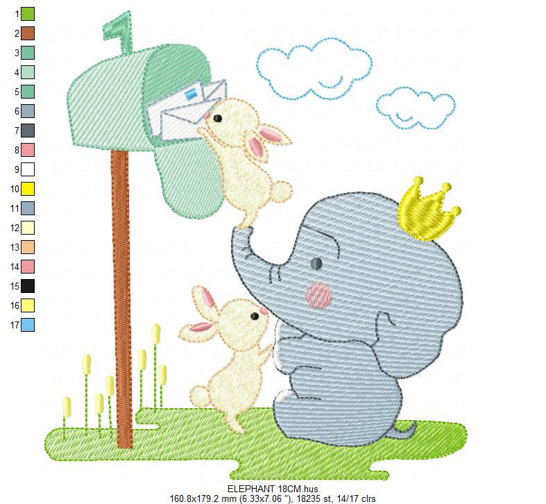 Elephant embroidery designs - Animal embroidery design machine embroidery pattern - Baby Boy embroidery file - Letter Posting Post office