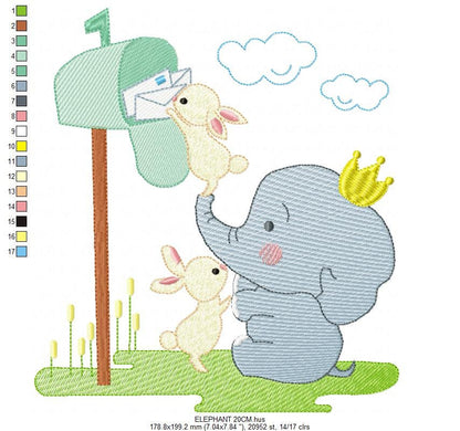 Elephant embroidery designs - Animal embroidery design machine embroidery pattern - Baby Boy embroidery file - Letter Posting Post office