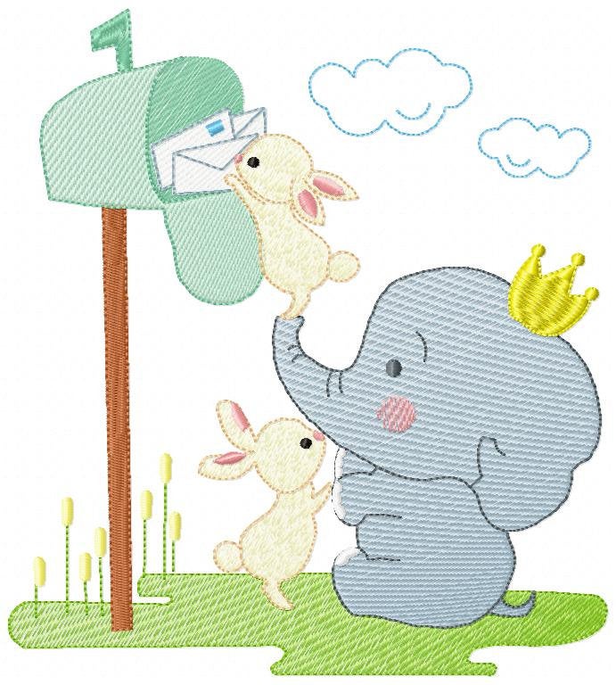 Elephant embroidery designs - Animal embroidery design machine embroidery pattern - Baby Boy embroidery file - Letter Posting Post office