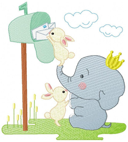 Elephant embroidery designs - Animal embroidery design machine embroidery pattern - Baby Boy embroidery file - Letter Posting Post office