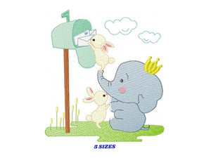 Elephant embroidery designs - Animal embroidery design machine embroidery pattern - Baby Boy embroidery file - Letter Posting Post office