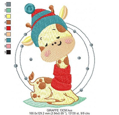 Giraffe embroidery design - Animal embroidery designs machine embroidery pattern - Baby boy embroidery file - Giraffe with scarf wool cap