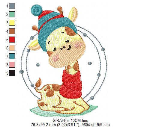 Giraffe embroidery design - Animal embroidery designs machine embroidery pattern - Baby boy embroidery file - Giraffe with scarf wool cap