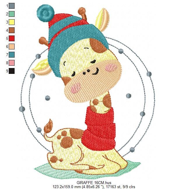 Giraffe embroidery design - Animal embroidery designs machine embroidery pattern - Baby boy embroidery file - Giraffe with scarf wool cap