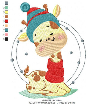 Giraffe embroidery design - Animal embroidery designs machine embroidery pattern - Baby boy embroidery file - Giraffe with scarf wool cap