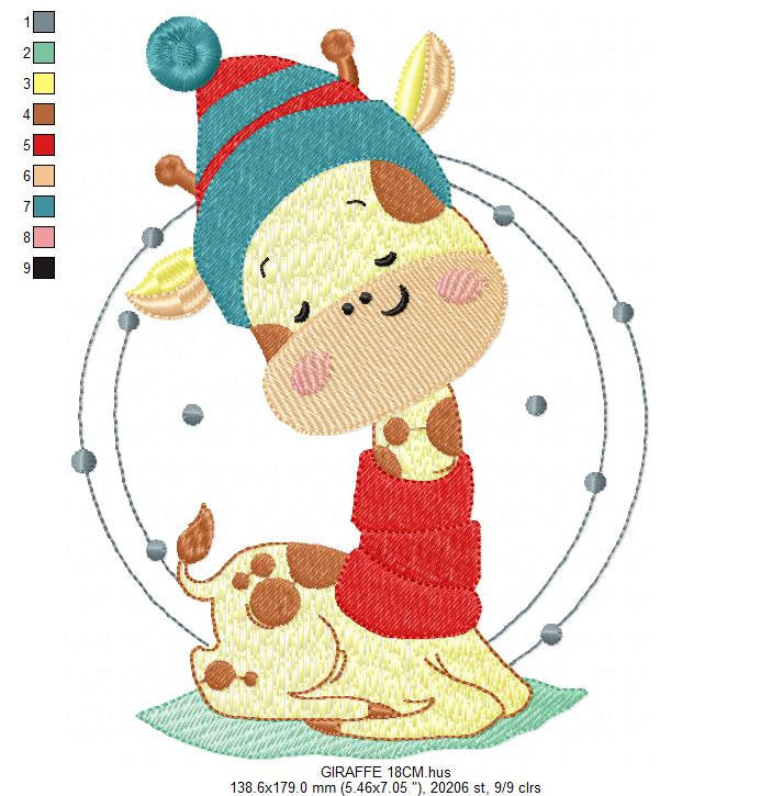 Giraffe embroidery design - Animal embroidery designs machine embroidery pattern - Baby boy embroidery file - Giraffe with scarf wool cap