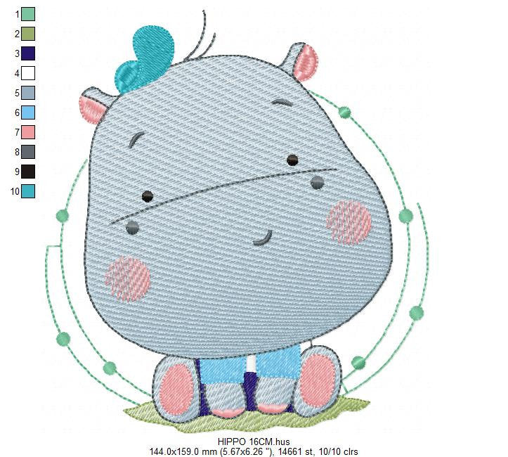 Hippo embroidery designs - Safari embroidery design machine embroidery pattern - Animal embroidery file - baby boy embroidery pes download